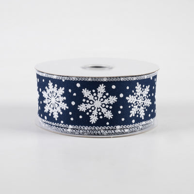 Navy Blue & White Snowflakes Ribbon 1.5" x 10 Yards