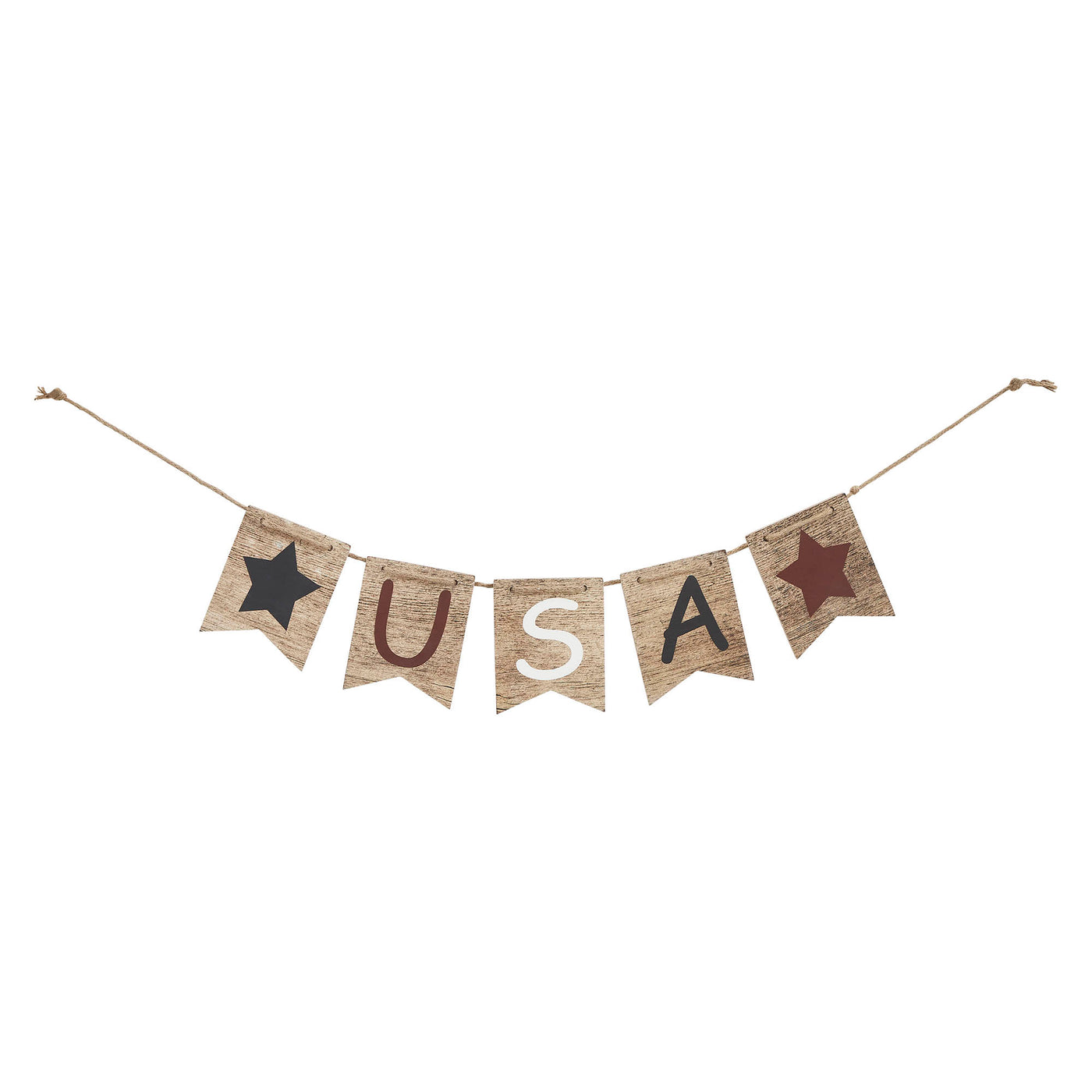 USA and Stars Wooden Banner with Twine
