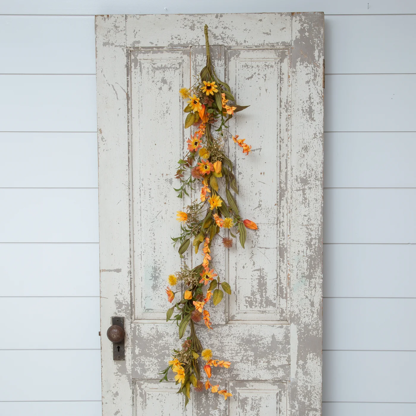 Fall Pods Daisies Allium and Foliage 46" Faux Floral Garland