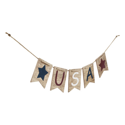 USA and Stars Wooden Banner with Twine