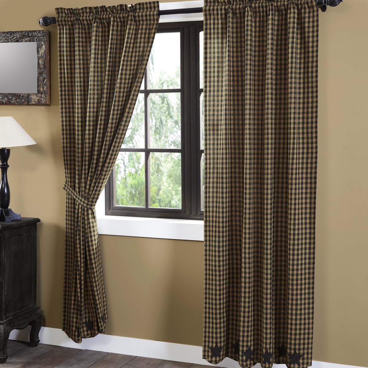 Set of 2 Black Star Scalloped Panel Curtains 84'' x 40''