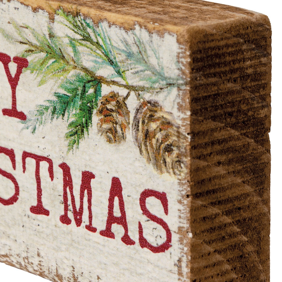 💙 Merry Christmas Pine Bough Mini Wooden Block Sign