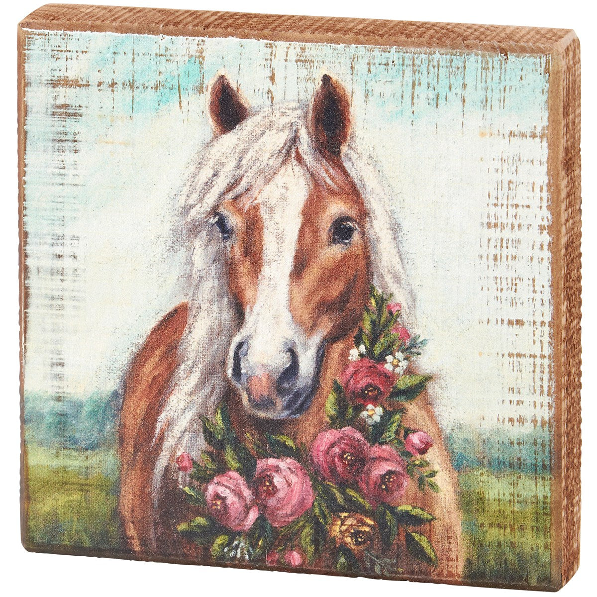Floral Pony 6" Wooden Block Sign