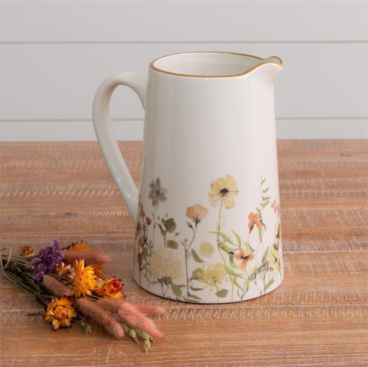 Pastel Flowers Pitcher with Gold Rim