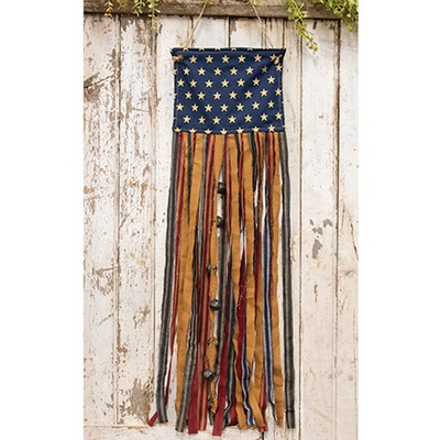 Primitive Rag Strip Flag Banner with Jingle Bells