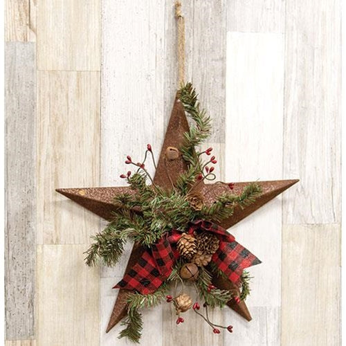 💙 Rusty Metal Woodland Pine Star With Ribbon