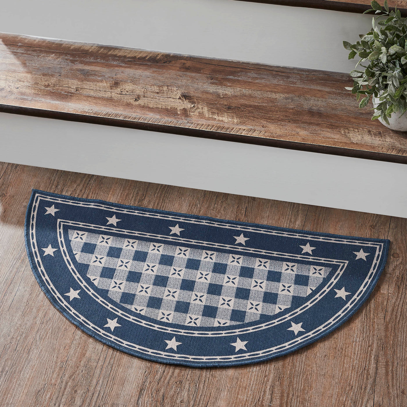 My Country Indoor/Outdoor Blue and Tan Rug Half Circle 16.5" x 33"