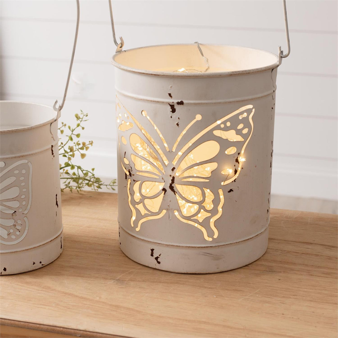 Set of 2 Butterfly Cutout Metal Lanterns