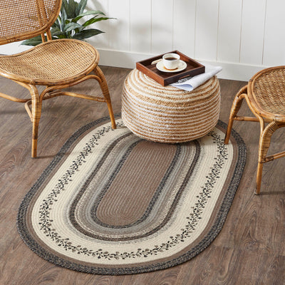 Floral Vine Jute 60" Oval Rug with Pad