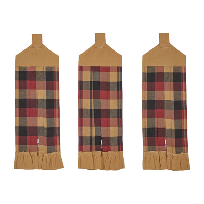 Set of 3 Heritage Farms Primitive Check Button Loop Tea Towels