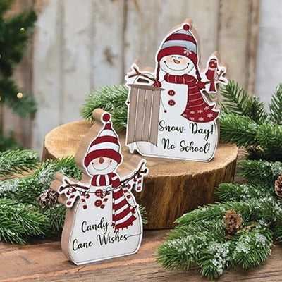 Set of 2 Candy Cane Wishes Chunky Snowmen Sitters