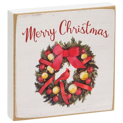 Merry Christmas Wreath 4" Small Square Block
