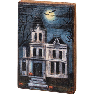 💙 Haunted House 6" Halloween Wooden Block Sign