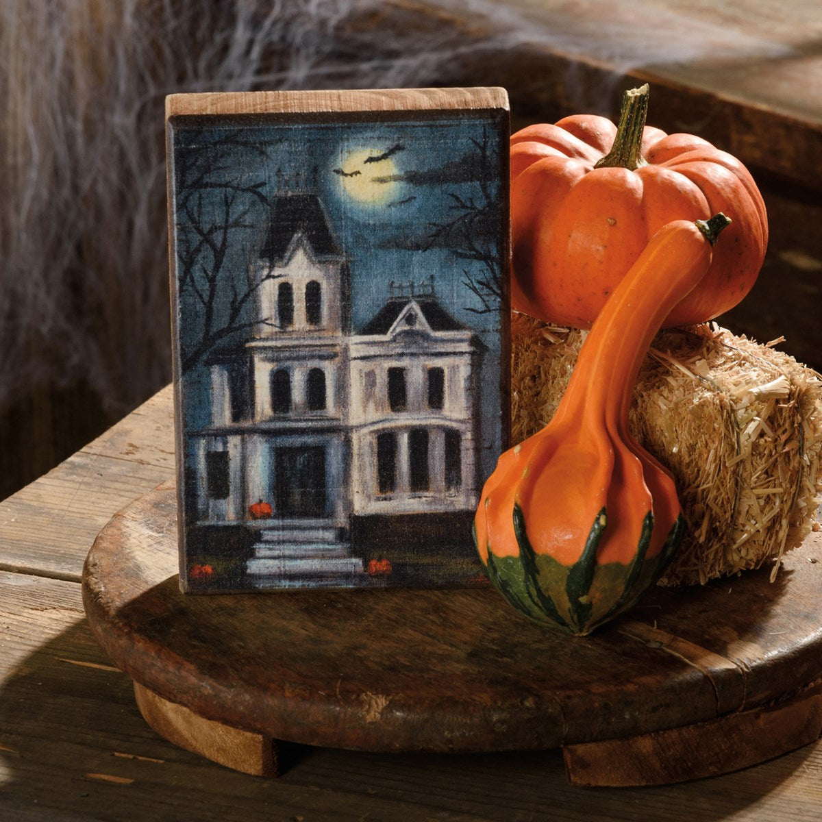 💙 Haunted House 6" Halloween Wooden Block Sign