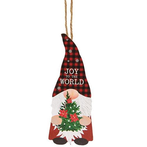 Joy to the World Gnome With Tree Wooden Ornament