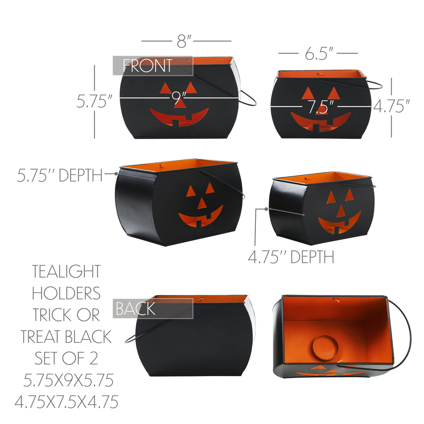 Trick or Treat Jack O' Lantern Tealight Holders Set of 2