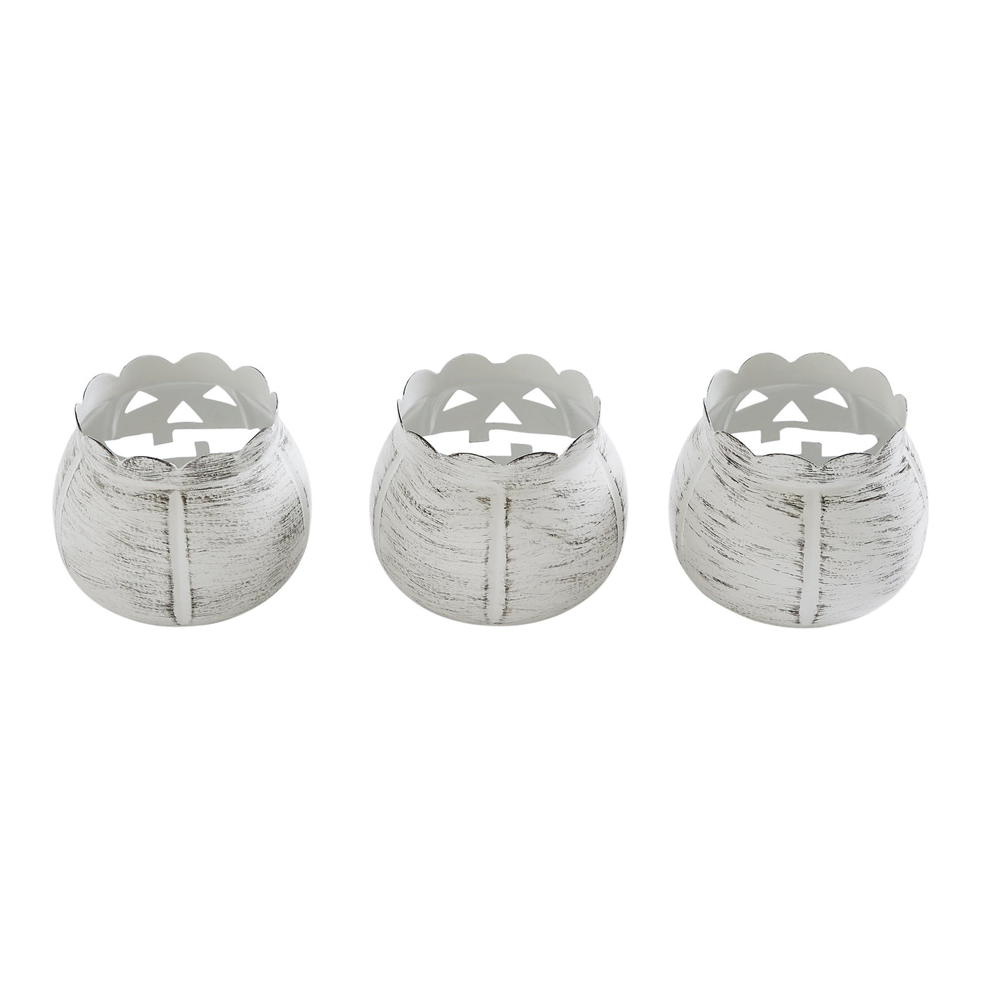 Set of 3 Jack-O-Lantern Distressed White Candle Holders
