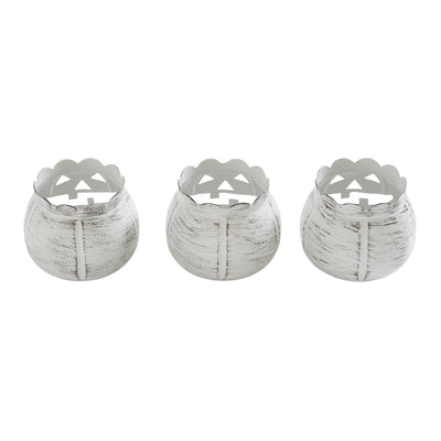Set of 3 Jack-O-Lantern Distressed White Candle Holders