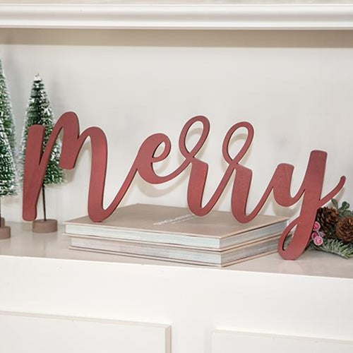 💙 Merry Red Wood 18" Hanging Script Sign