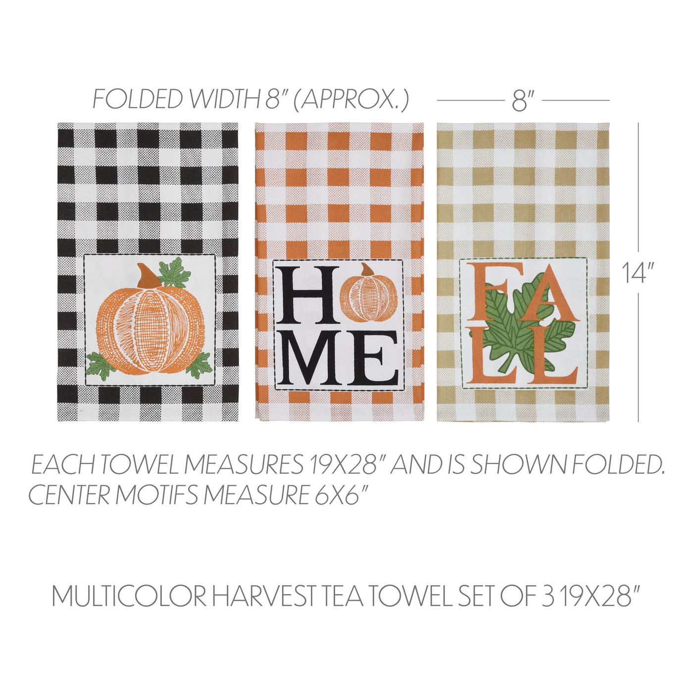 Set of 3 Annie Check Multicolor Harvest Tea Towels