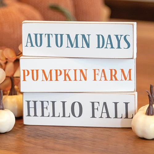 Set of 3 Hello Fall Skinny Block Signs