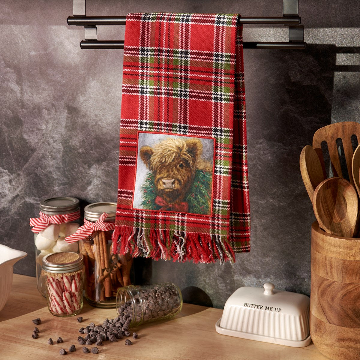 💙 Christmas Highland Cow Plaid Kitchen Towel