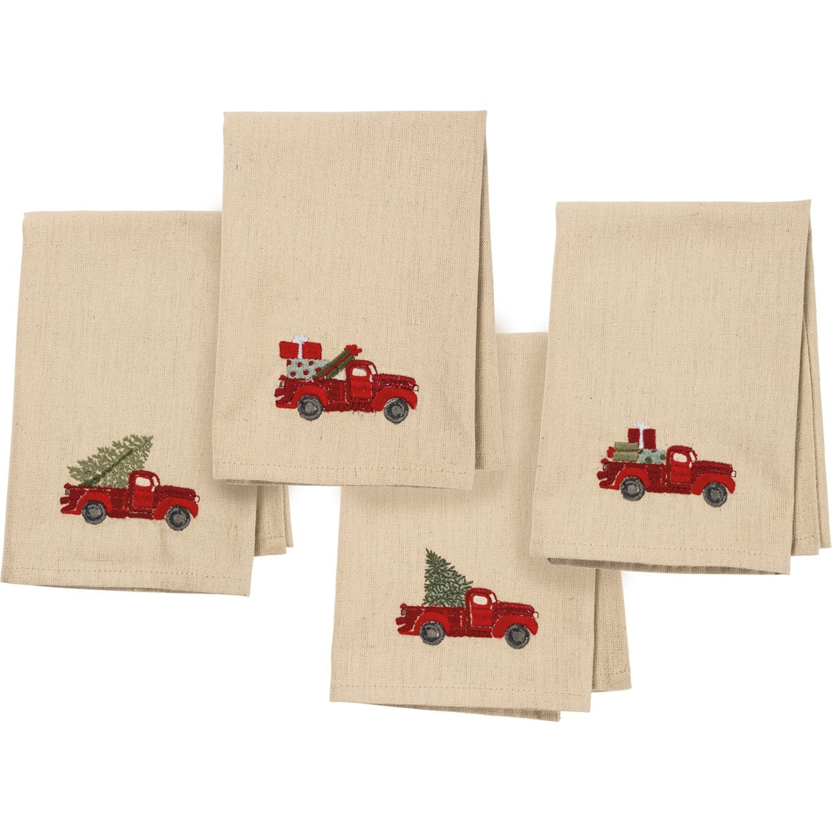 Set of 4 Christmas Red Truck With Tree Napkin Set