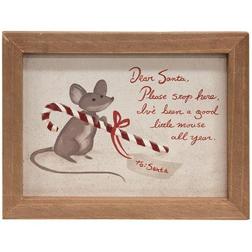 Dear Santa Please Stop Here Mouse Framed Small Sign