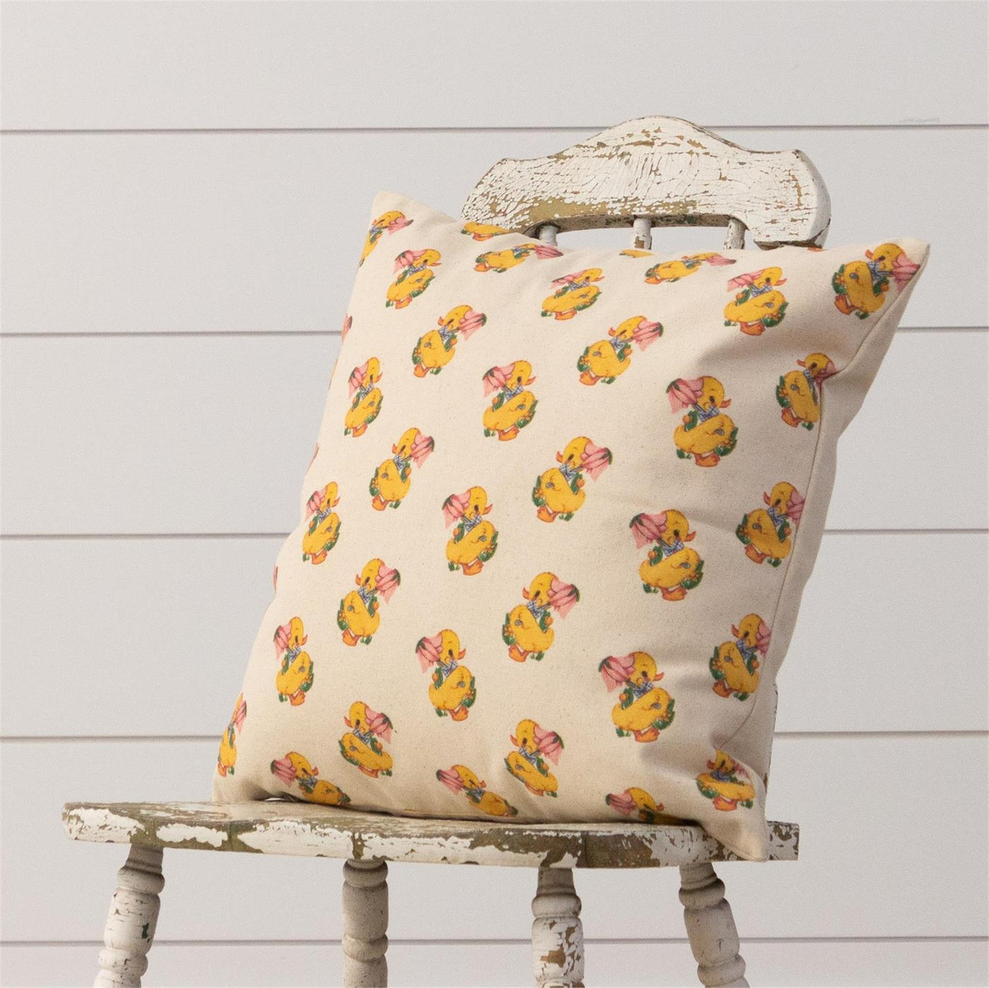 Retro Duck with Spring Flowers 18" Accent Pillow