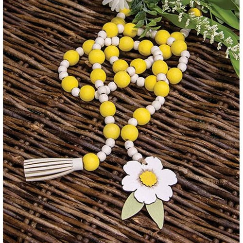 💙 Yellow & White Bead Garland with Flower Tag 49" Long