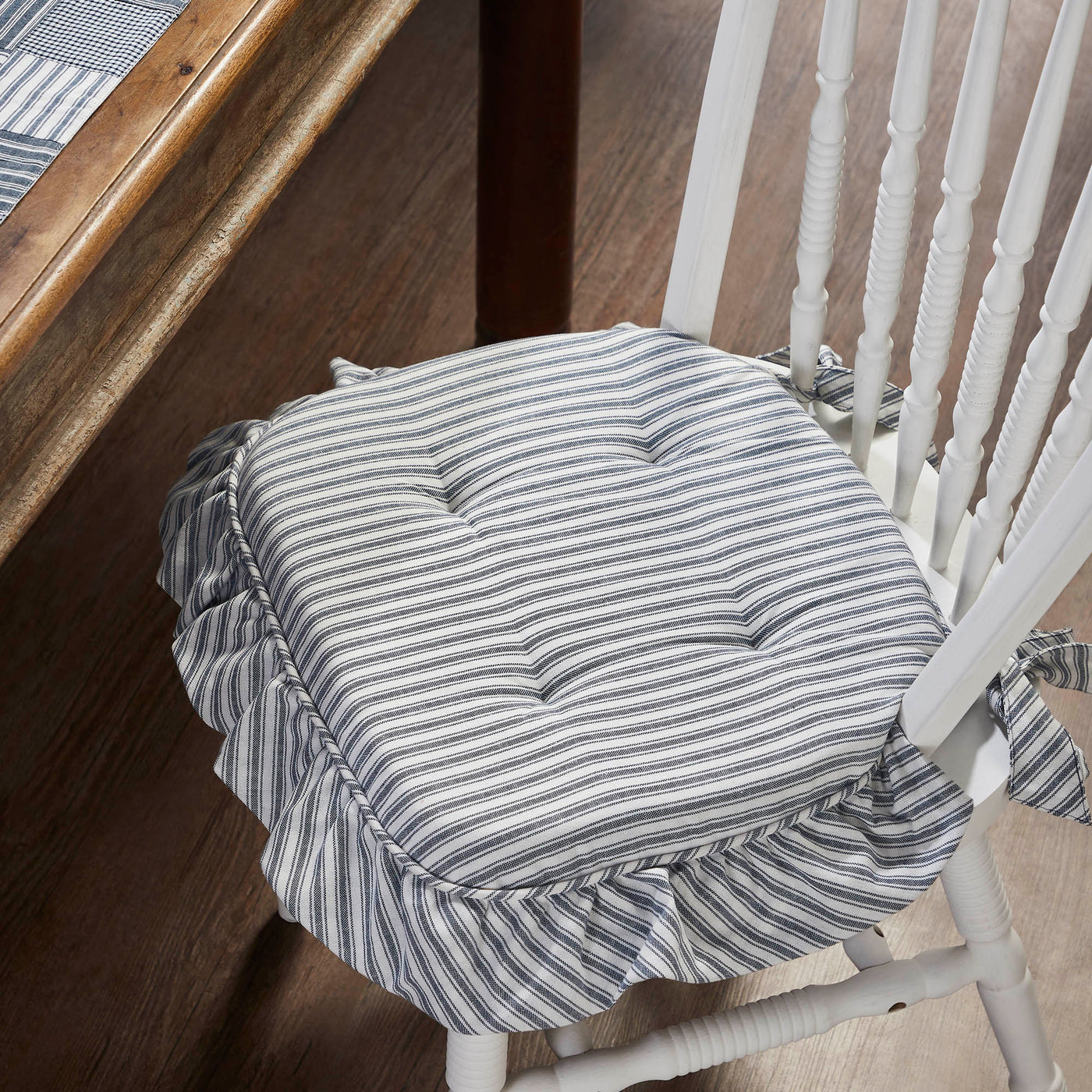 Sawyer Mill Blue Ticking Stripe Ruffled Chair Pad