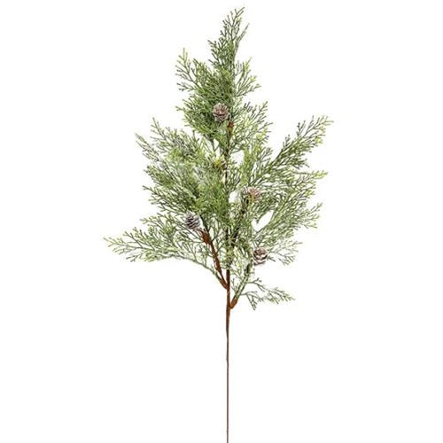 Snowy Cedar Branch 30" Faux Evergreen Pick