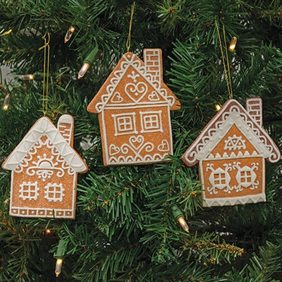 💙 Set of 3 Glitter Clay Dough Gingerbread House Ornaments