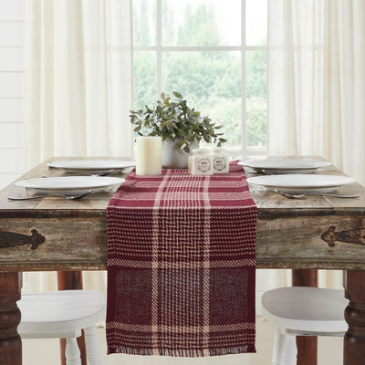 Eston Burgundy Tan Plaid 60" Table Runner