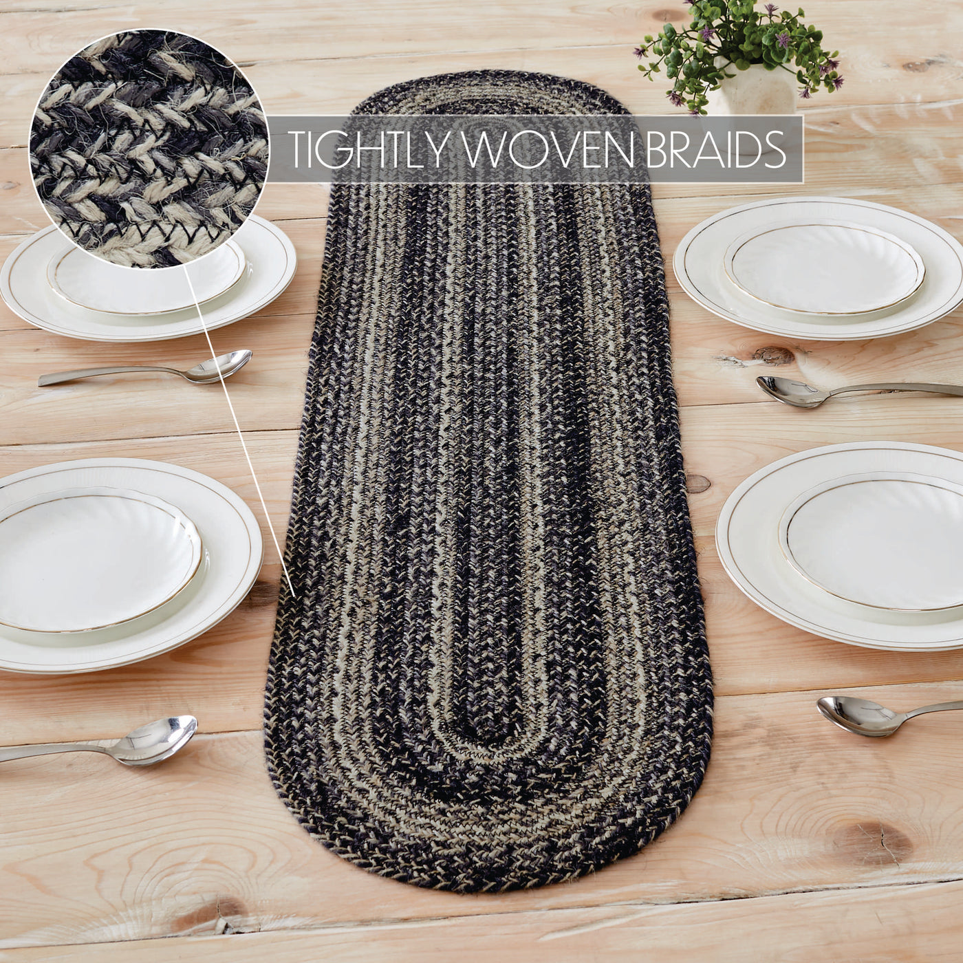 Sawyer Mill Black White 48" Jute Oval Table Runner