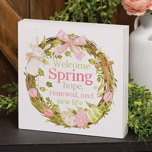 Welcome Spring Easter Florals 8" Box Sign