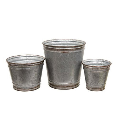 Set of 3 Distressed Metal Planter Buckets