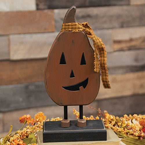 Primitive Wooden Smiling Jack O' Lantern on Base