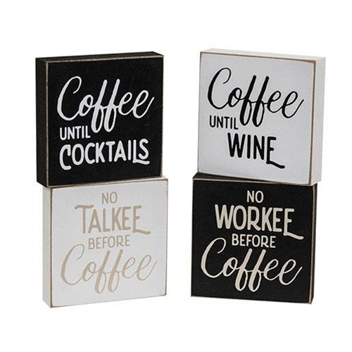 Set of 4 Coffee Themed Mini Block Signs