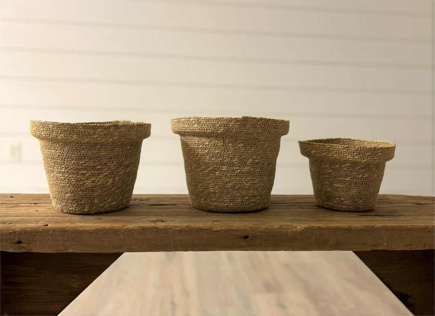 Set of 3 Woven Seagrass Planter Baskets