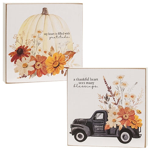 Set of 2 A Thankful Heart Fall Floral Box Signs