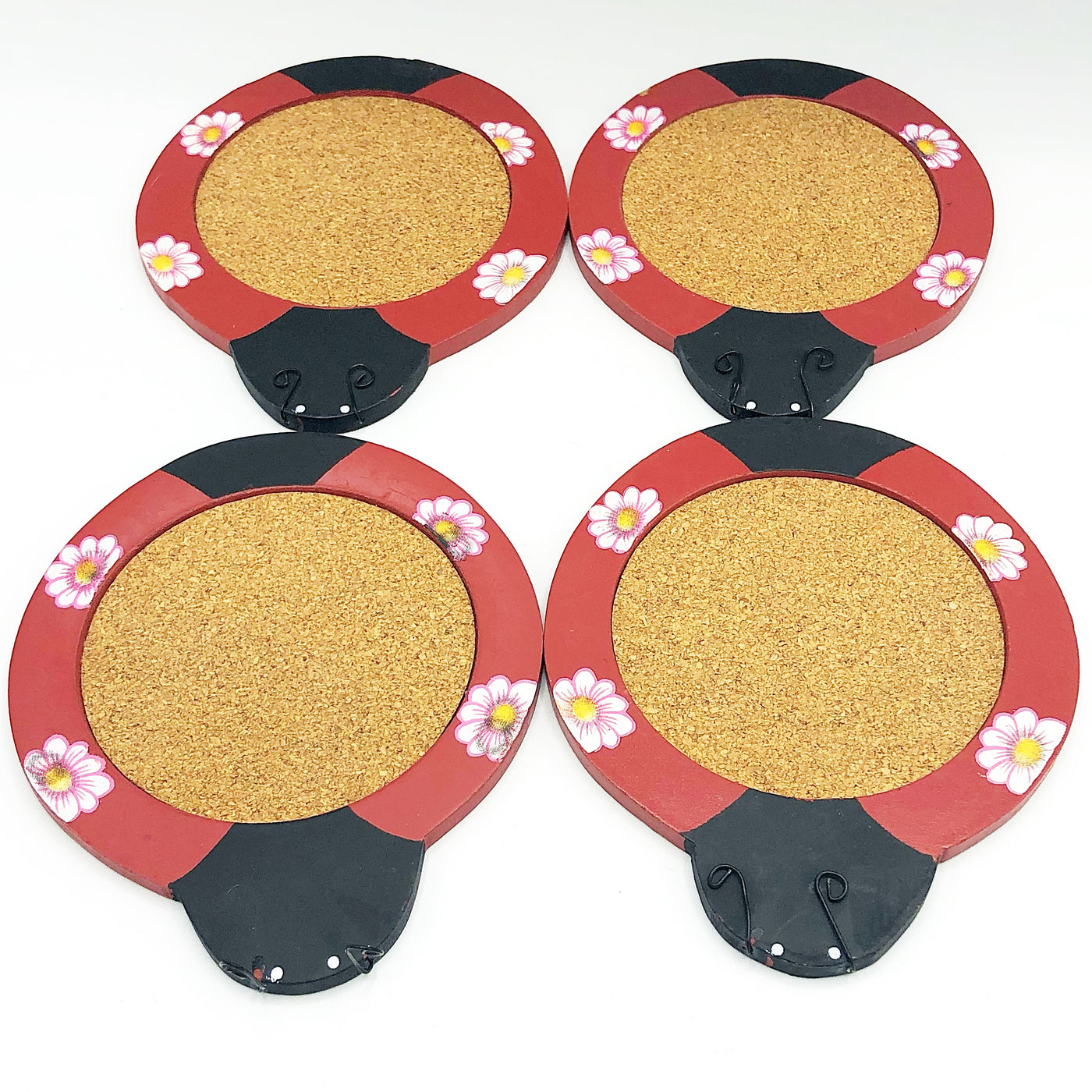 Set of 4 Ladybug Shaped Wooden Drink Coasters