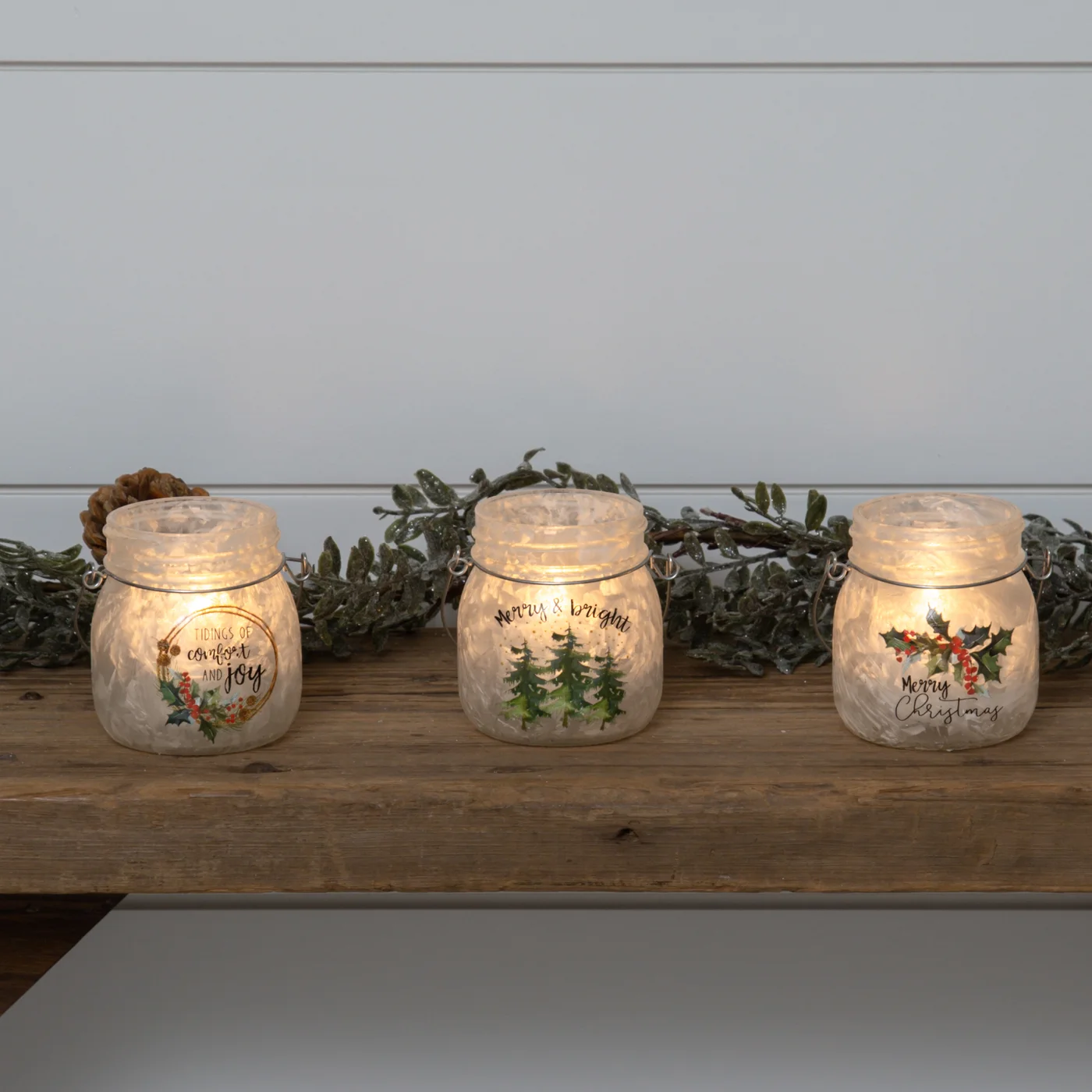 Set of 3 Christmas Sayings Frosted Glass Jars