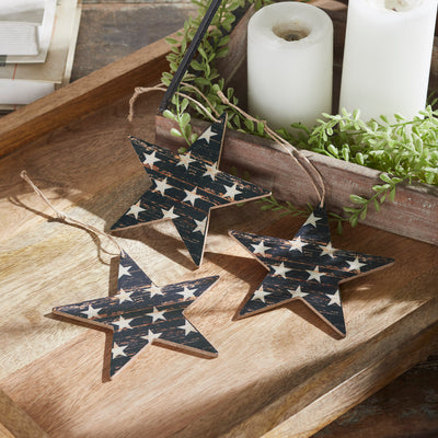 Set of 3 White Stars On Navy Star Ornaments