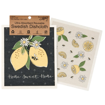 Set of 2 Home Sweet Home Lemon Swedish Dishcloth Set