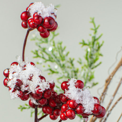 💙 Snowy Berry Bird Nest 18" Faux Evergreen Pick