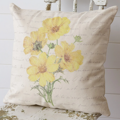 Yellow Flowers 18" Cottage Accent Pillow
