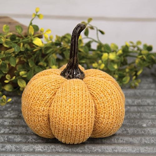 Orange Knit Pumpkin Medium 6" H
