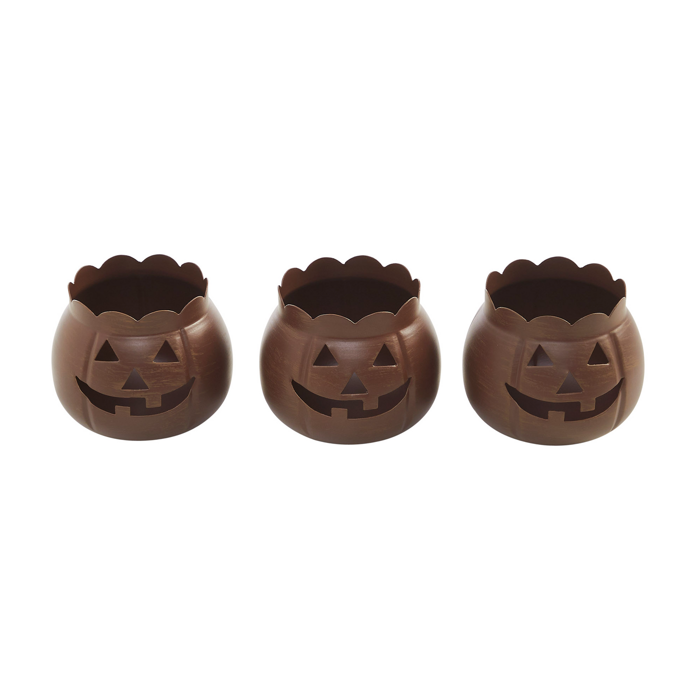 Set of 3 Bronze Jack O Lantern Votive Holders