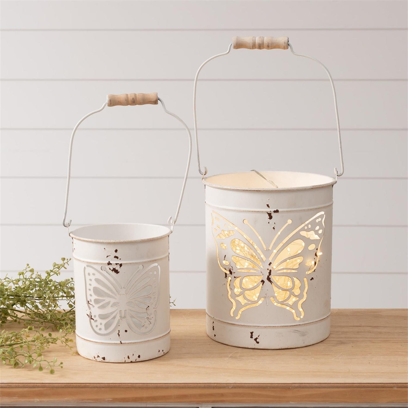 Set of 2 Butterfly Cutout Metal Lanterns